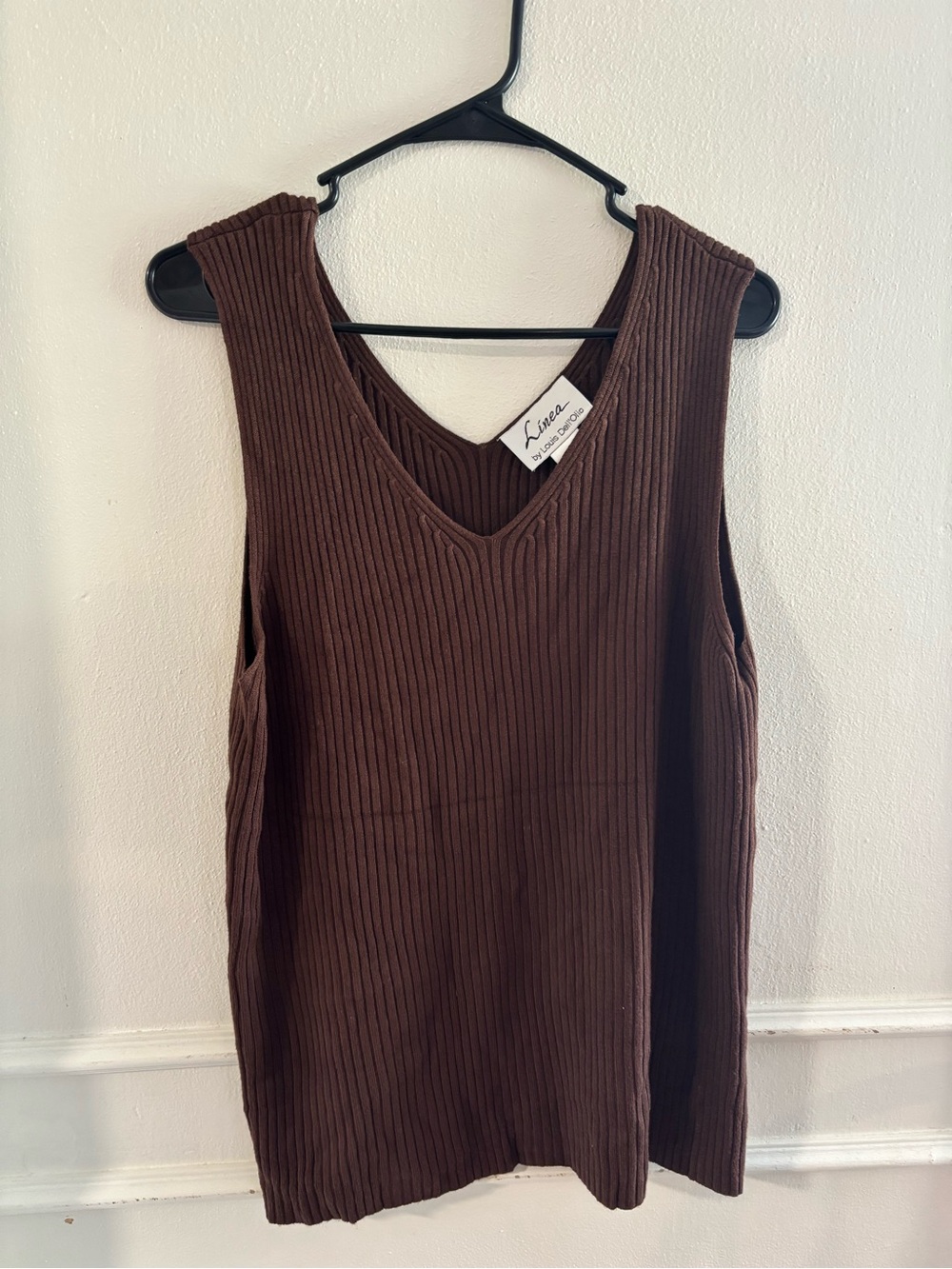 Linea by Louis Dell'Olio Ribbed V-Neck Tank Top - Chocolate Brown